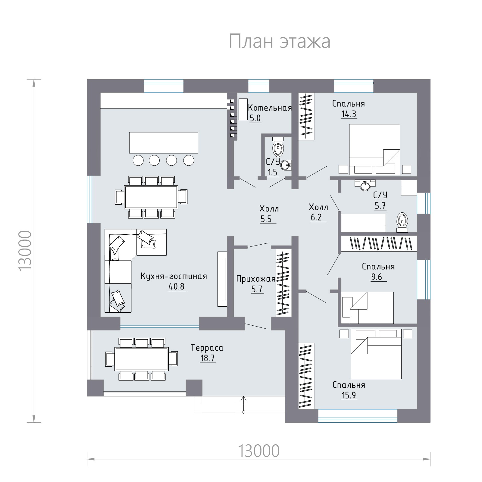 Одноэтажный дом D100